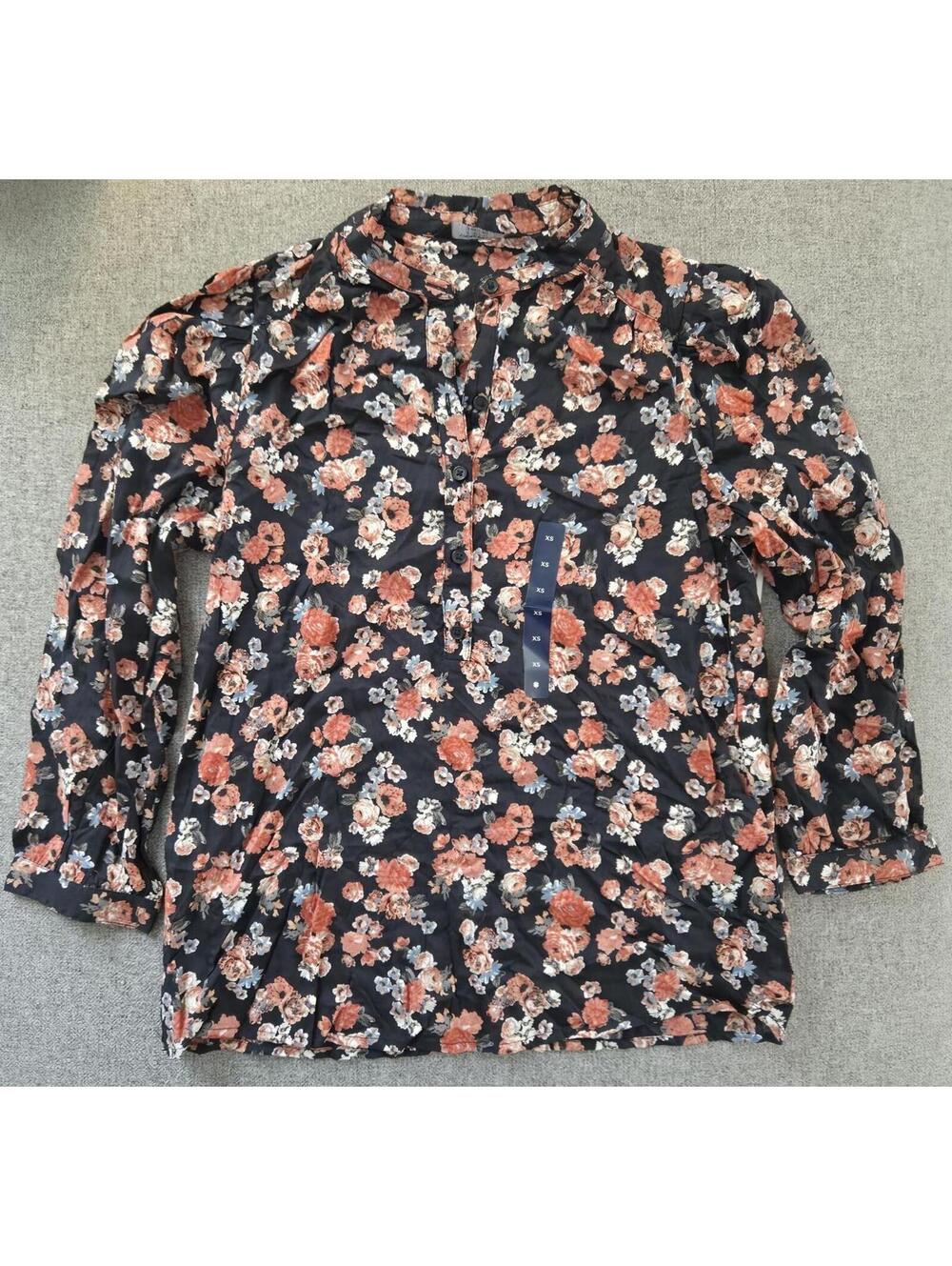 Lucky Brand Black Floral Long Sleeve Mock Neck Blouse Size XS
